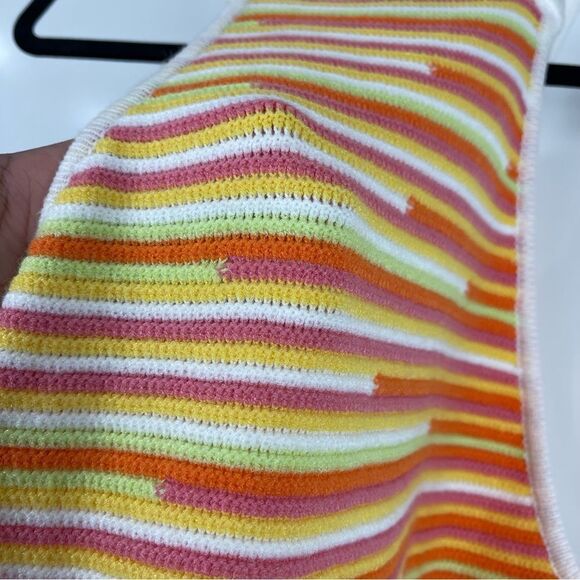 ACOA Orange Striped Knit Halter Mini Dress Sleeveleess Women's Size XL - Picture 3 of 9